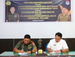 Komandan Kodim 1303/Bolaang Mongondow Teken Perjanjian Kerjasama Pembangunan Jalan Modayag Tiga-Pelangi dalam Program TMMD ke-120