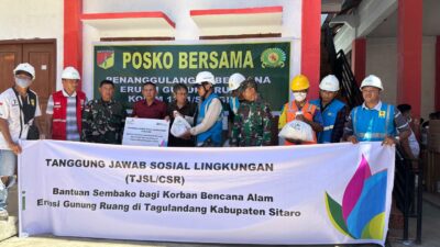 PLN dan TNI Serahkan Bantuan TJSL untuk Masyarakat Terdampak Erupsi Gunung Ruang di Tagulandang