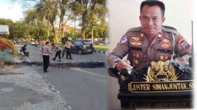 Humanis dan Sigap, Satlantas Polres Kotamobagu Bersihkan Sisa Bakar Ban Usai Aksi Damai Mahasiswa