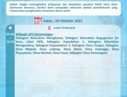 PLN UP3 Kotamobagu Umumkan Jadwal Pemeliharaan, Listrik Padam Sementara Sabtu 4 Oktober 2025