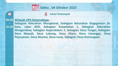 PLN UP3 Kotamobagu Umumkan Jadwal Pemeliharaan, Listrik Padam Sementara Sabtu 4 Oktober 2025