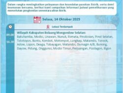 PLN Lakukan Pemeliharaan Jaringan di Bolsel, Sejumlah Wilayah Terdampak Pemadaman Sementara