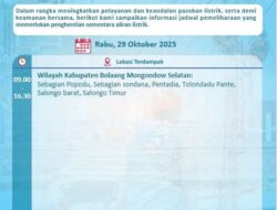 PLN Umumkan Jadwal Pemeliharaan Jaringan Listrik di Bolsel, Rabu 29 Oktober 2025