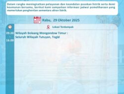 PLN UP3 Kotamobagu Umumkan Jadwal Pemeliharaan Listrik di Boltim, Rabu 29 Oktober 2025