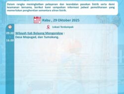 PLN UP3 Kotamobagu Lakukan Pemeliharaan Jaringan Listrik di Bolmong, Rabu 29 Oktober 2025