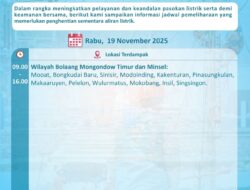 PLN UP3 Kotamobagu Umumkan Pemadaman Terjadwal 19 November, Upaya Tingkatkan Keandalan Listrik