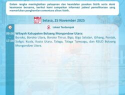 PLN UP3 Kotamobagu Umumkan Pemadaman Terjadwal 25 November untuk Peningkatan Keandalan Listrik di Bolmut