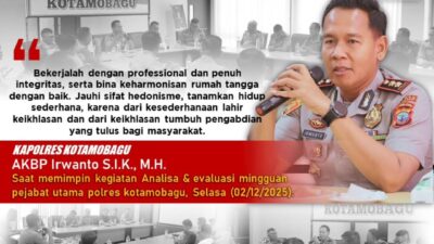 Kapolres Kotamobagu Sampaikan Pesan Inspiratif Saat Pimpin Anev Mingguan: “Profesional, Berintegritas, dan Hidup Sederhana”