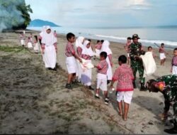 TNI, Pelajar dan Warga Bersatu di Pantai Kuhanga, Karya Bakti Koramil Bintauna Gaungkan Semangat Indonesia Asri